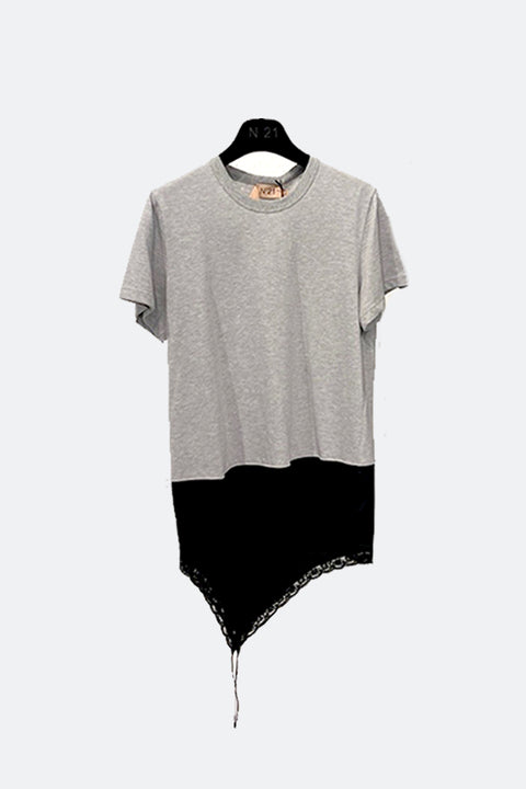 Convertible Lace Trim T-Shirt - Grey