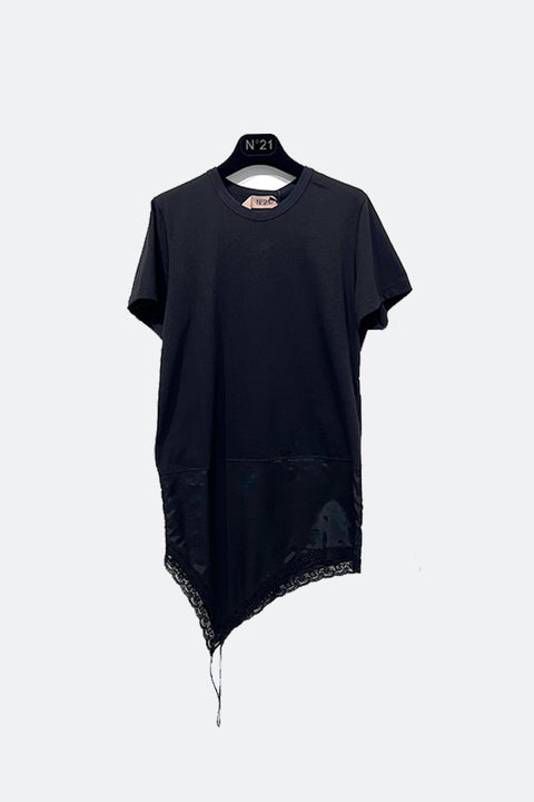 Convertible Lace Trim T-Shirt - Black