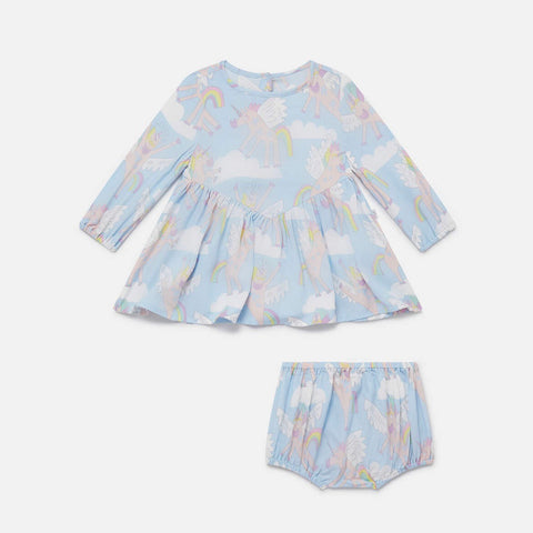 Rainbow Unicorn Print Dress and Bloomers Set