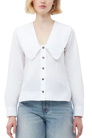 Poplin V-neck Frill Collar Shirt