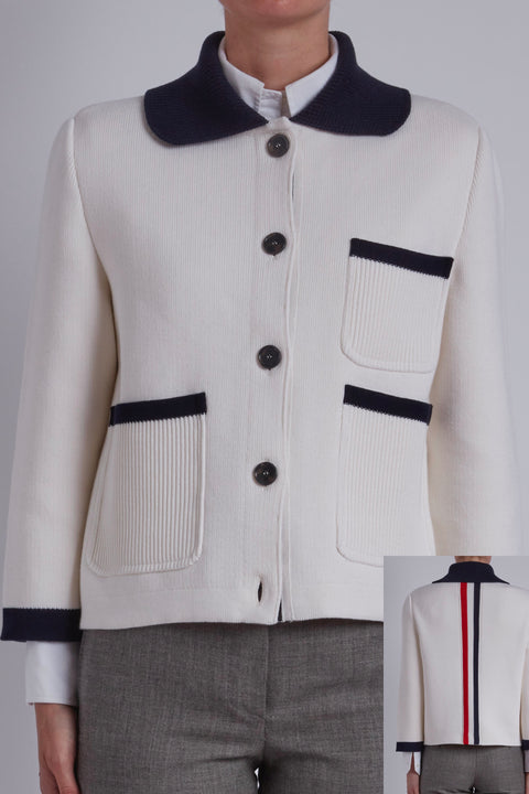 Cashmere Polo Collar Jacket - white