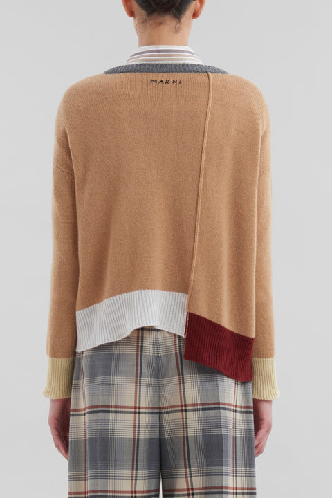 Brown Color-Block Cashmere Jumper