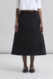 Black Organic Cotton Satin Flared Skirt