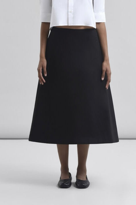 Black Organic Cotton Satin Flared Skirt