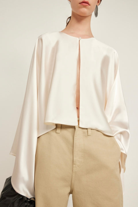 Satin Wide Sleeves Blouse - Ivory