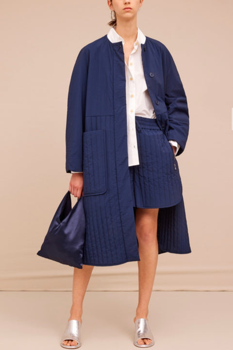 Quilted Long Coat - Navy
