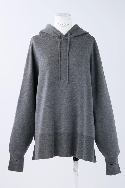Knit Hooded Pullover - Grey