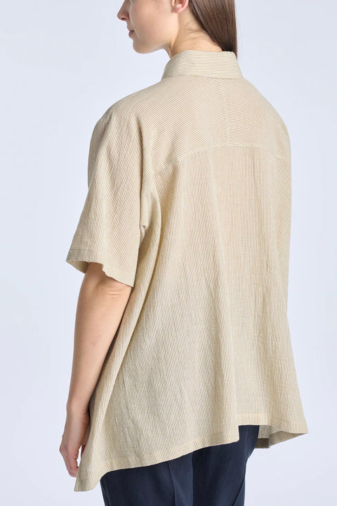 Striped Cotton Work Shirt - Beige
