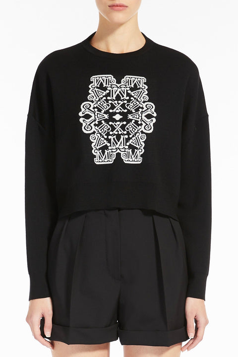 Cropped Jumper in Jacquard Wool - Black