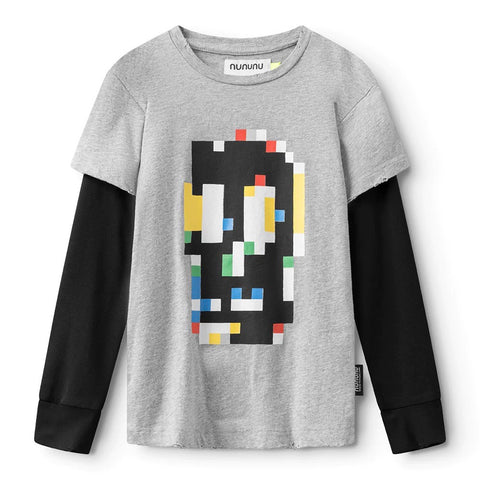 Pixel Skull Kids Shirt - Grey