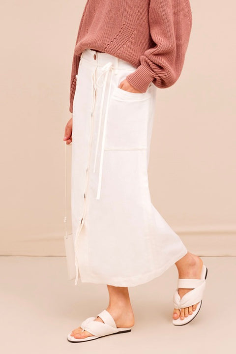 White Linen Midi Skirt