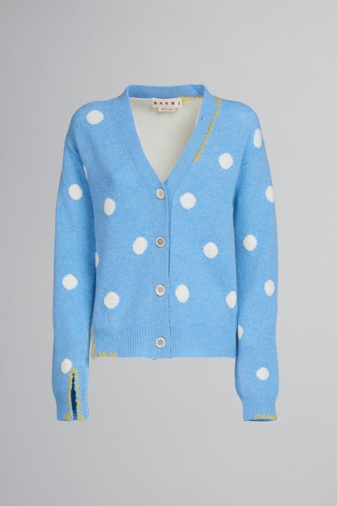 Wool Cardigan with Polka Dots - Blue