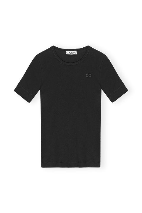 Soft Cotton Rib T-Shirt - Black