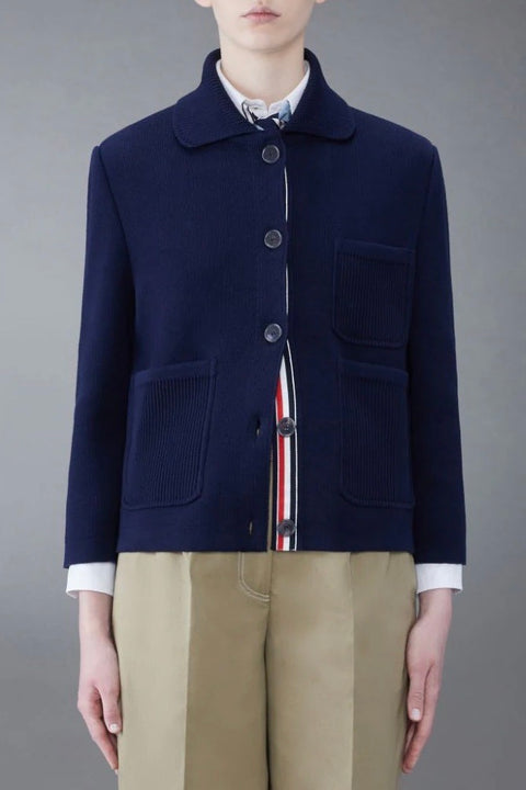Cashmere Polo Collar Jacket - Navy