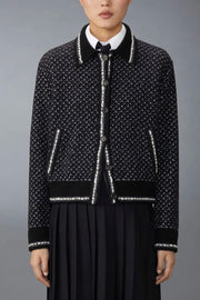 Merino Wool Boucle Tweed Collar Jacket - Black