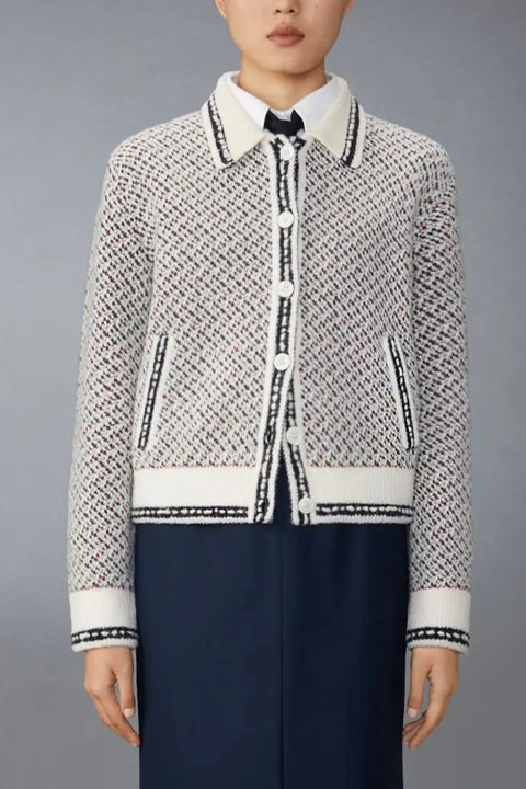 Merino Wool Boucle Tweed Collar Jacket - White