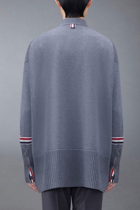 Merino Wool Stripe Cardigan - Grey