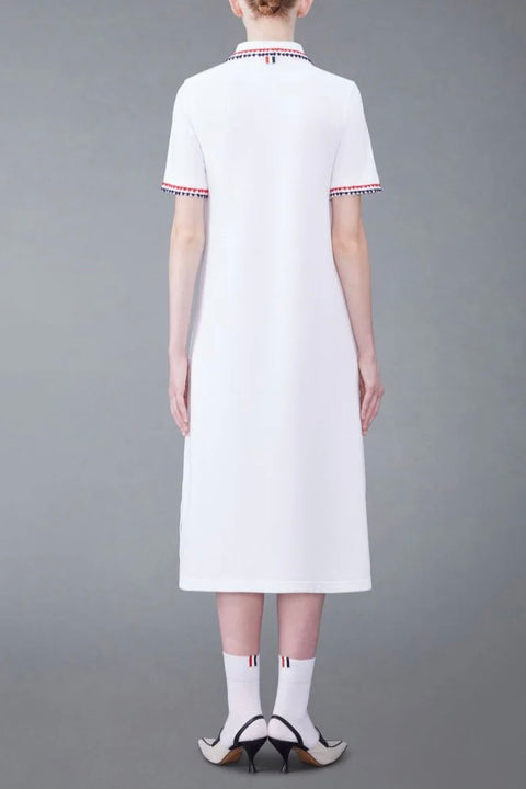 Trimmed Polo Dress - White