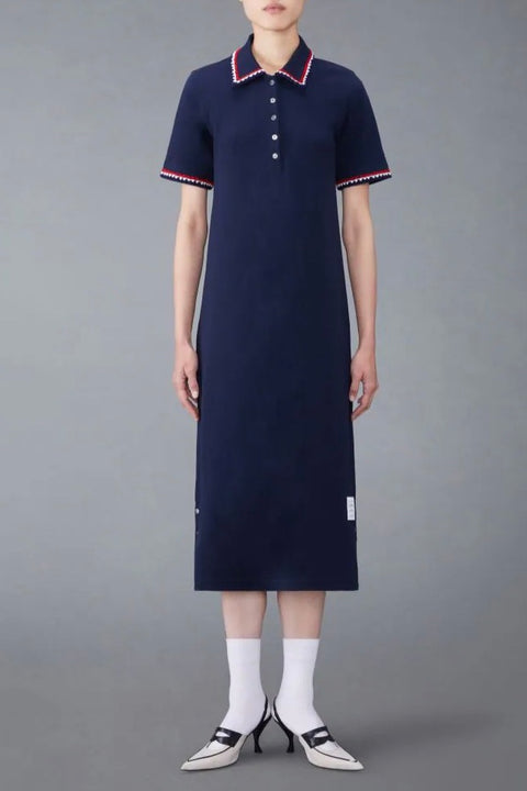 Trimmed Polo Dress - Navy