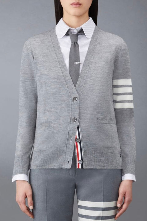 Wool Relaxed V-Neck Cardigan - Light Grey