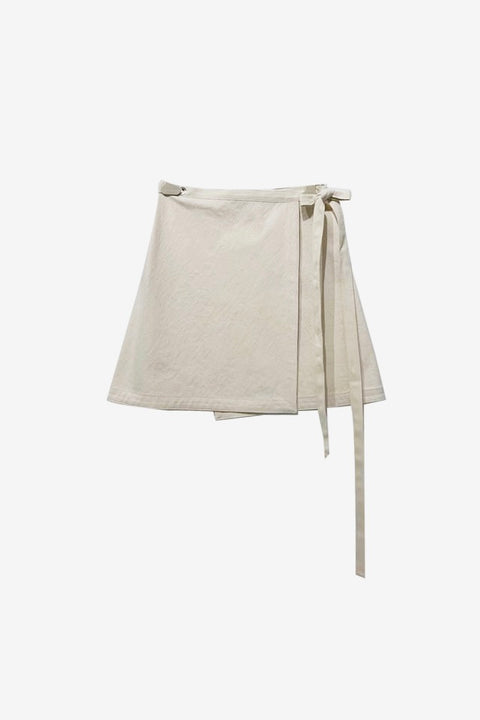 Apron Mini Wrap Skirt - Beige