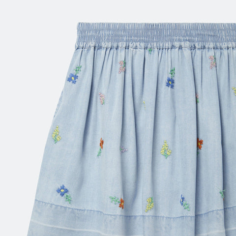 Embroidered Flowers Denim Skirt