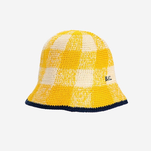Checkered Crochet Hat - Yellow