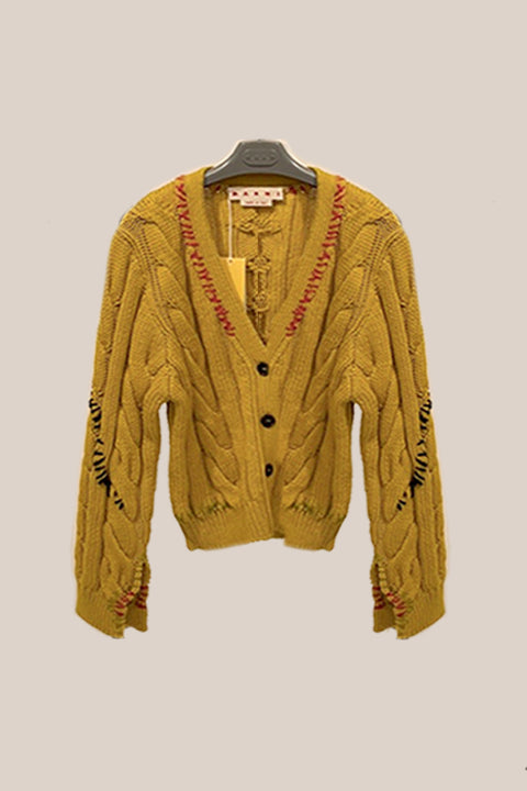 Mustard Cable Knit Cardigan