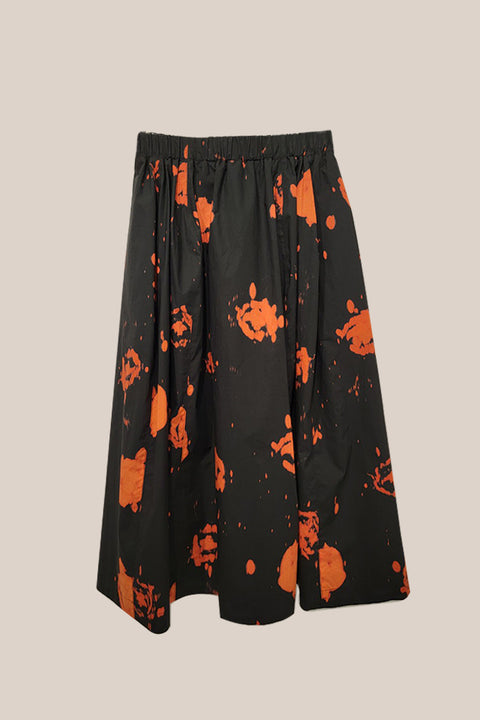Abstract Print Skirt - Black/Orange