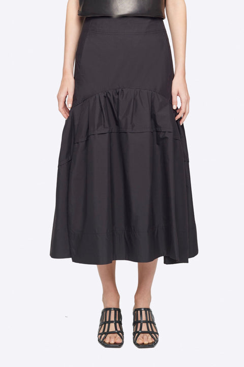 Shirred Midi Skirt - Black