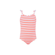 Girls Pink Waffle Stripe Frill Strap Swimsuit