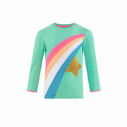 Girls Aqua Rainbow Star Long Sleeve Rash Vest