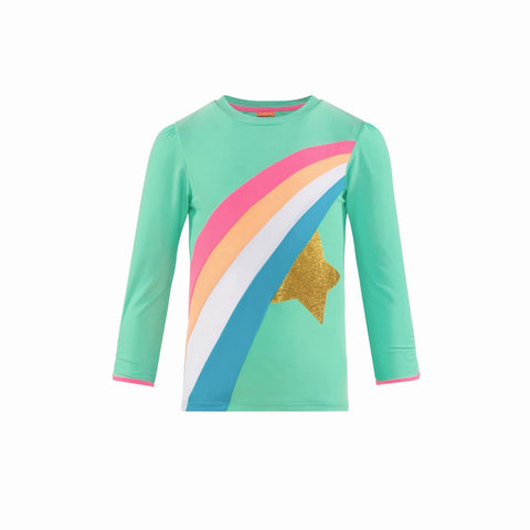 Girls Aqua Rainbow Star Long Sleeve Rash Vest