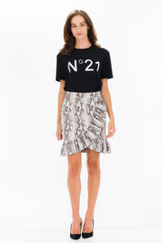 artificial leather mini skirt with python print