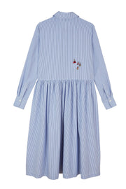 Embroidered Stripe Cotton Shirt Dress