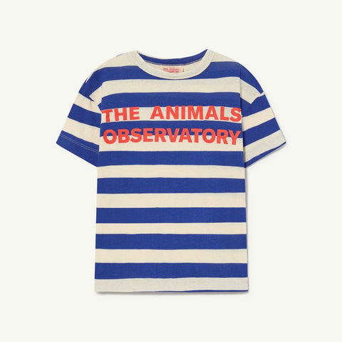 Recycled Raw White Rooster Kids Blue Stripes T-Shirt