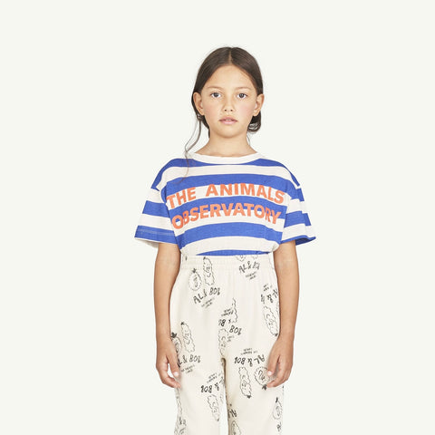 Recycled Raw White Rooster Kids Blue Stripes T-Shirt