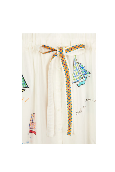 Sail Boat Drawstring Shirt Dress