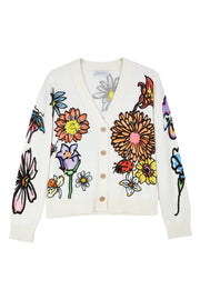 Floral-Embroidered Cotton Cardigan