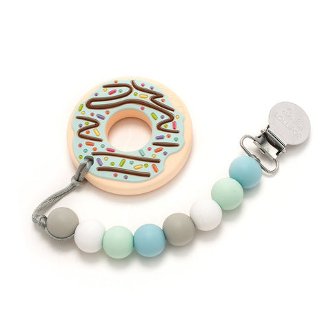 Mint Donut Silicone Babies Teether Holder Set