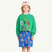 Green Good Day Bear Kids Sweatshirt