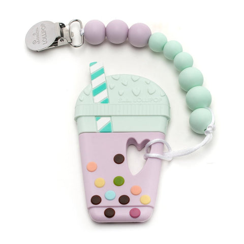 Taro Bubble Tea Silicone Babies Teether Holder Set