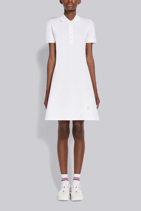 Pique Rib Flared Tennis Dress - White